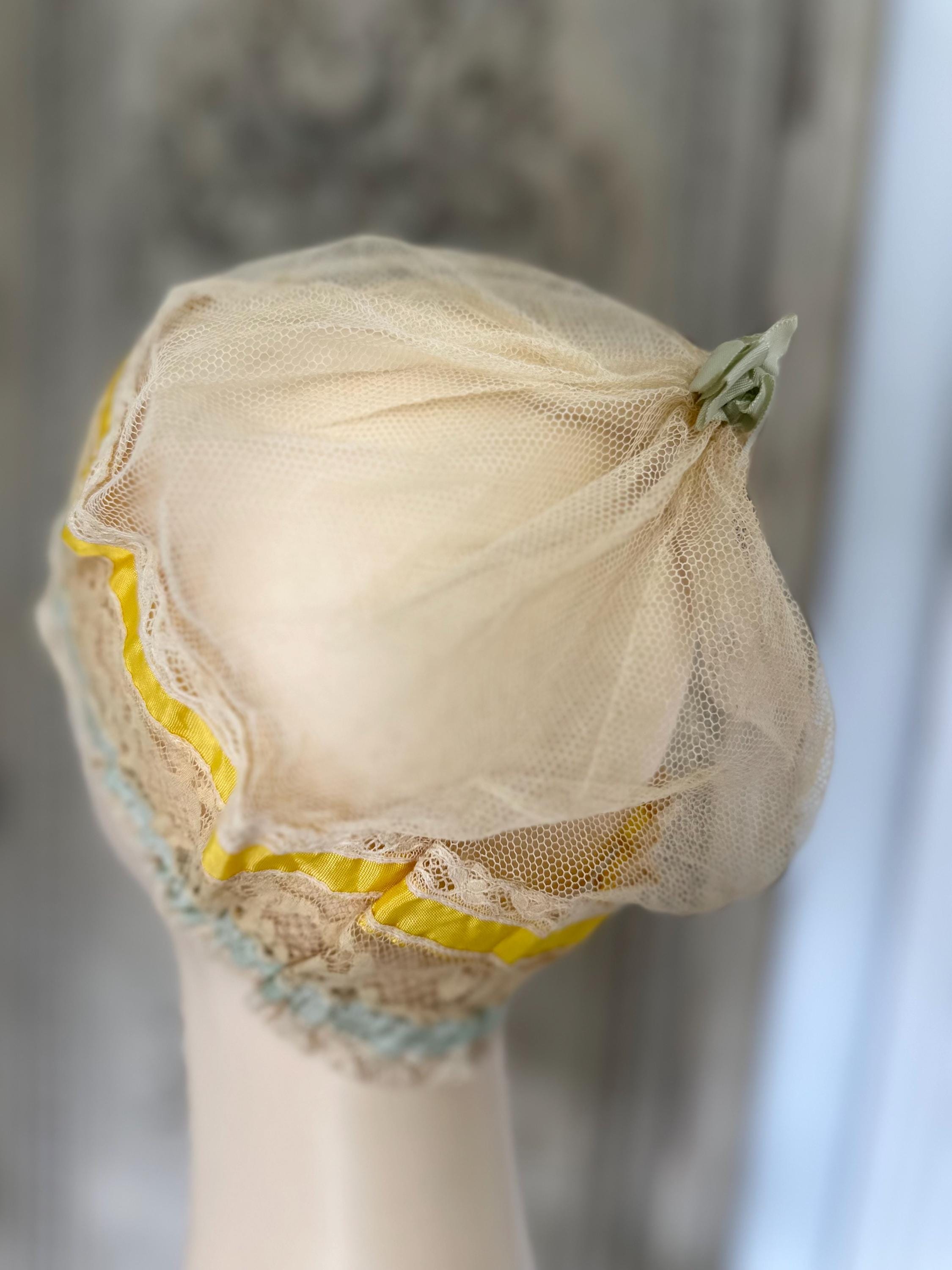 1920s tulle and silk ribbon boudoir bonnet hat