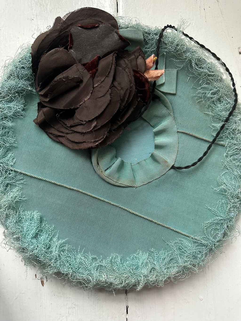 1950s Blue Silk Grosgrain Hat with Silk Flower