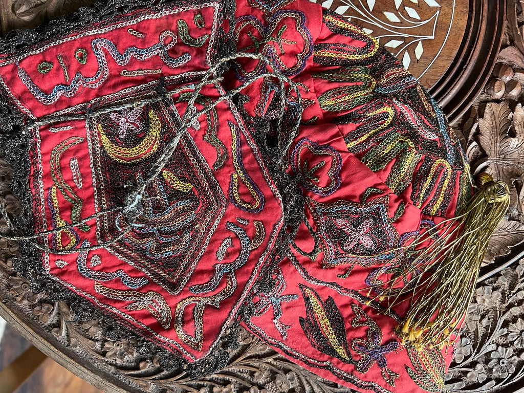 Antique Ottoman embroidered smokers hat and Ottoman  purse