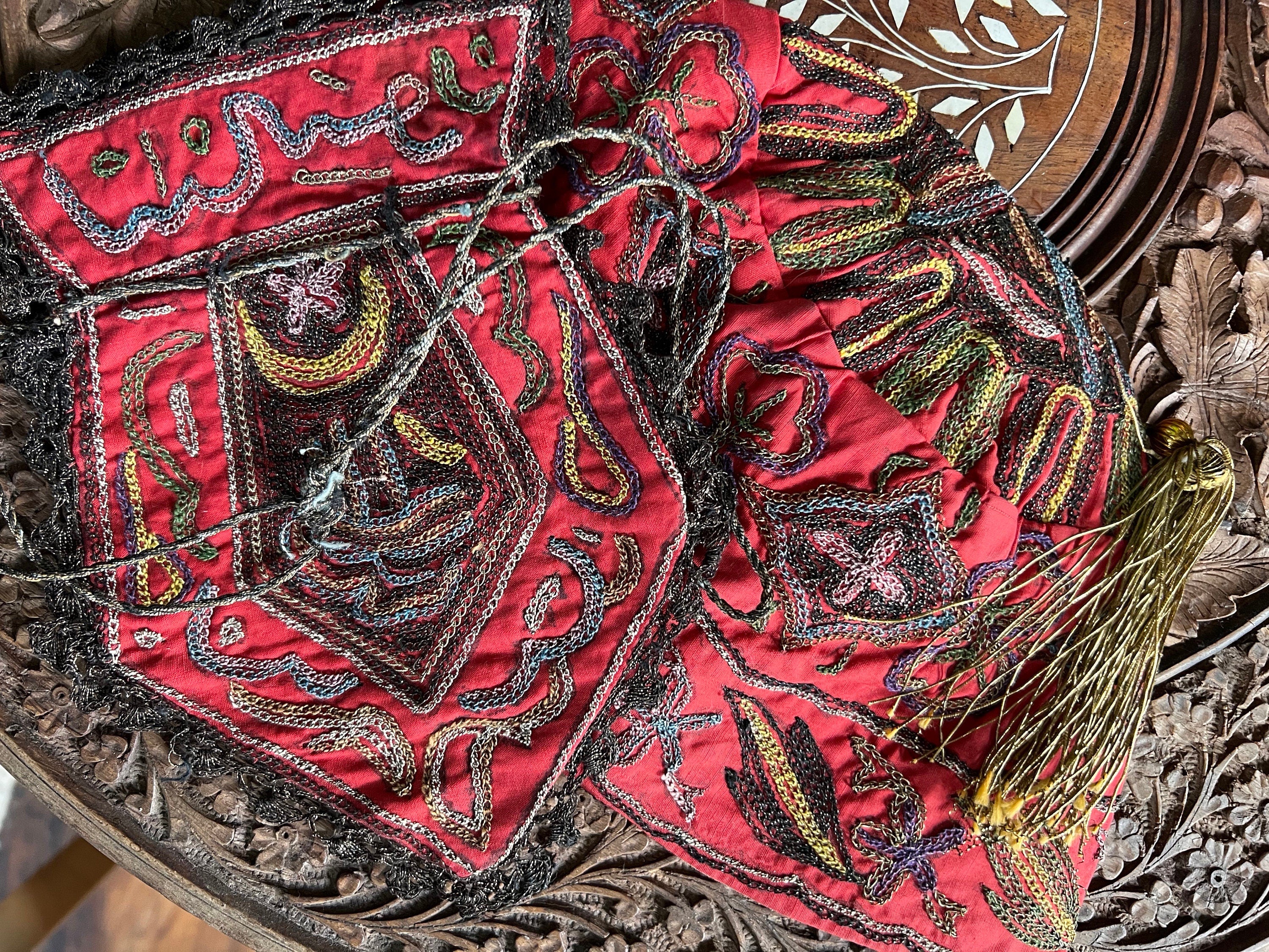 Antique Ottoman embroidered smokers hat and Ottoman  purse