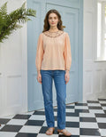 Vintage peach cut out lace high neck blouse