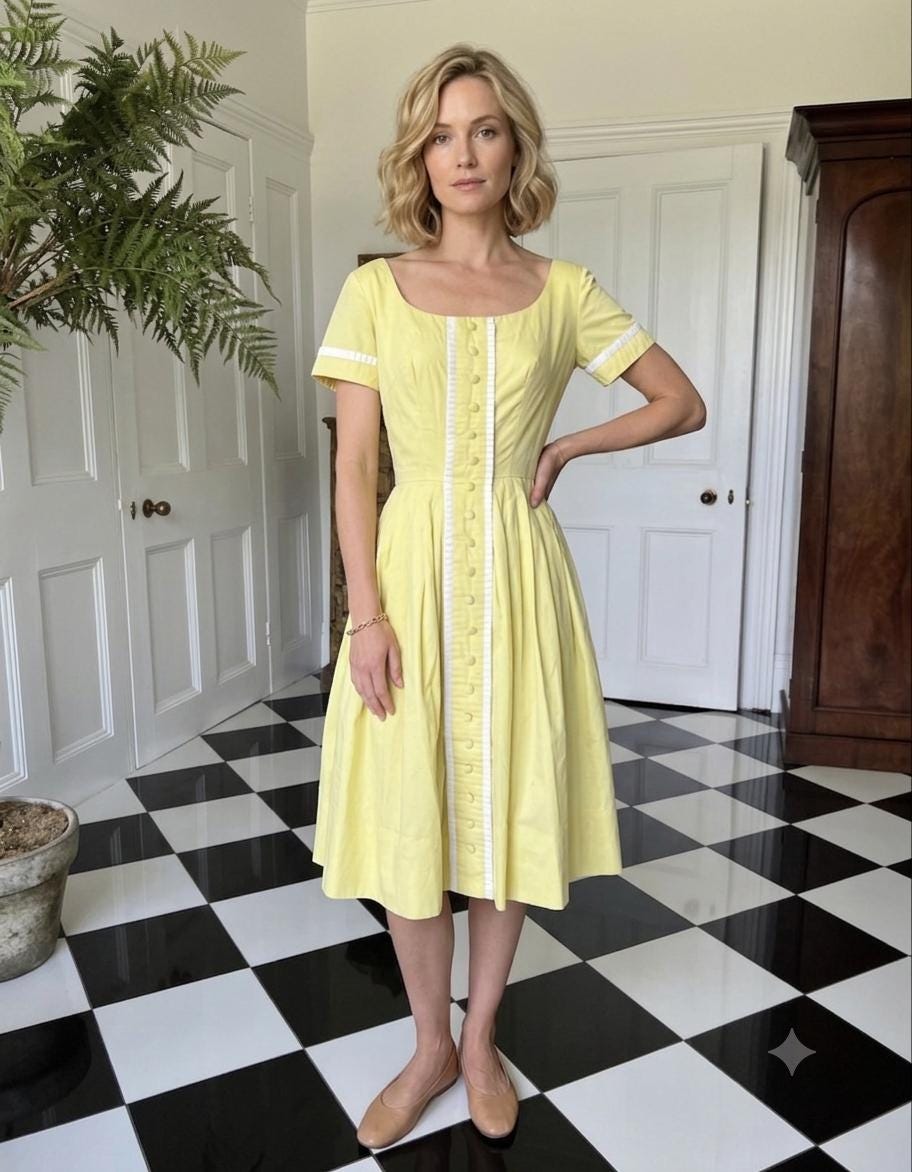 Vintage 1950s pretty summer dress in pale yellow dress