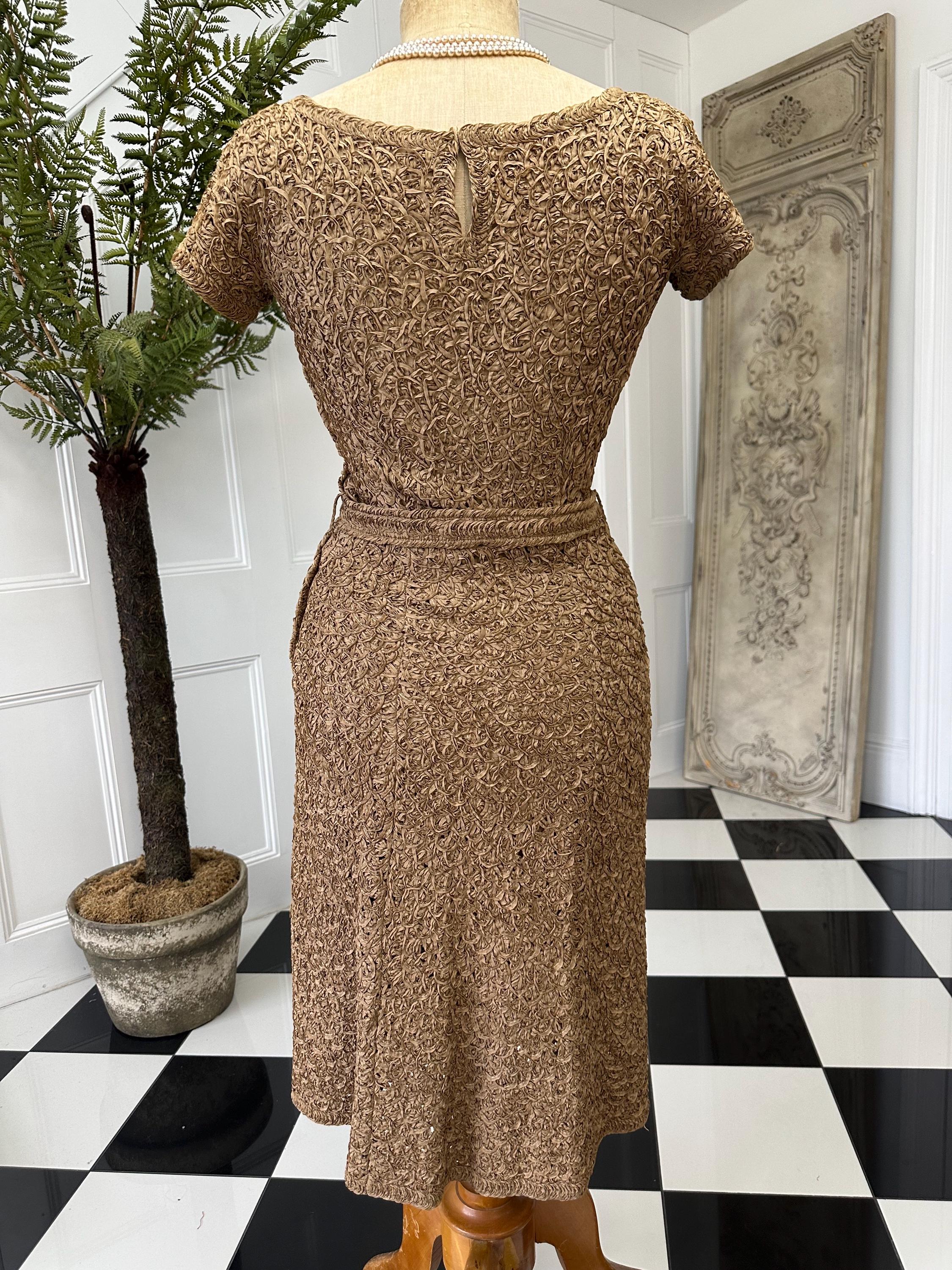 1940s Ribbon Work Dress: Brown Vintage Irene of Glenton
