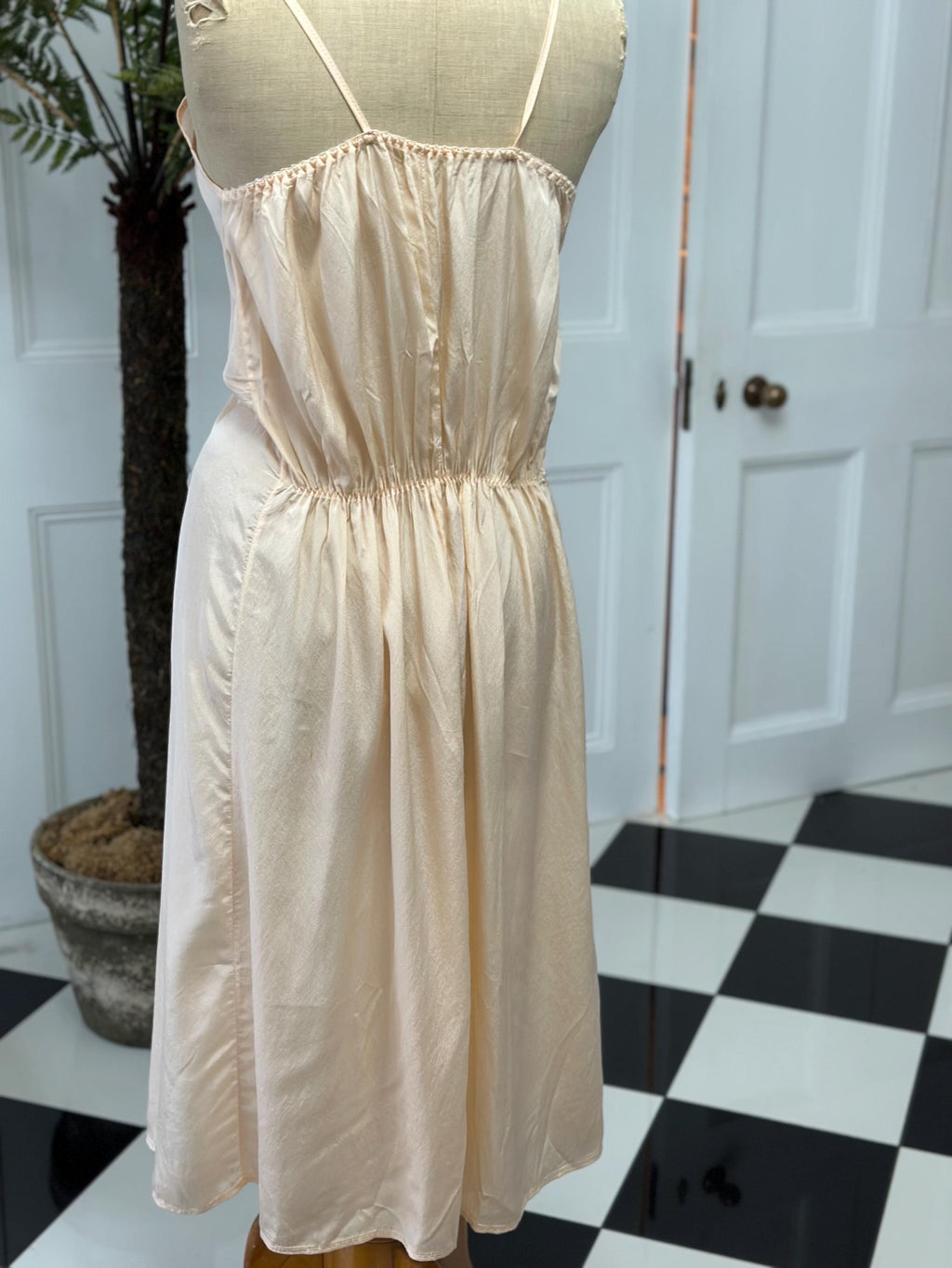 Vintage 1970s Peach Strappy Slip Dress with Heavy Embroidery