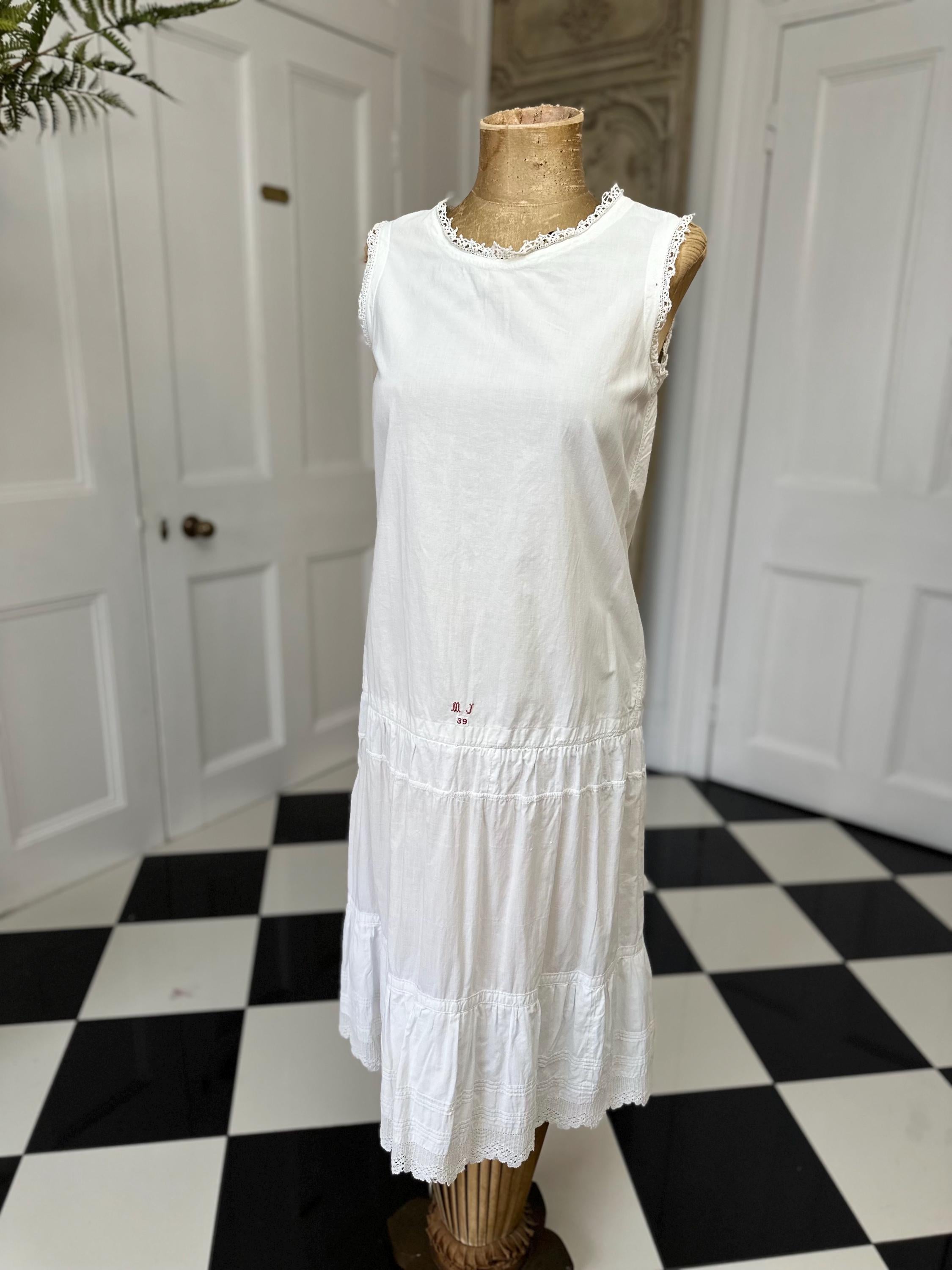 Victorian  Edwardian white under dress with monogram MJ petite in style