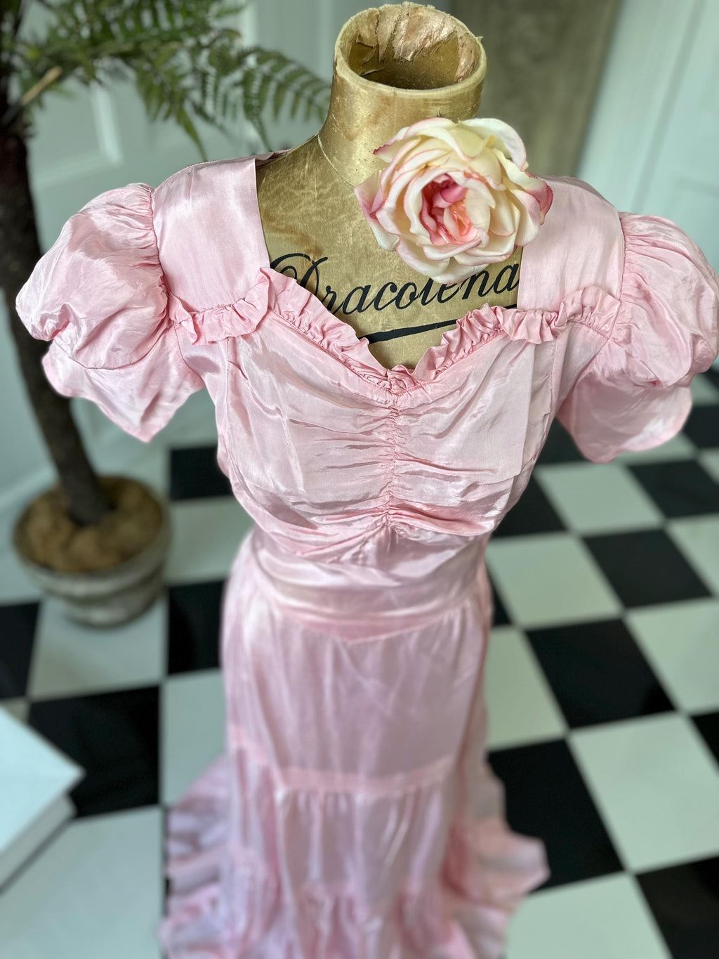 Enchanting 1930s Pink Taffeta Long Gown  One of a Kind Old Hollywood Glamour