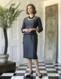 1950s Grey lame wiggle sheath dress