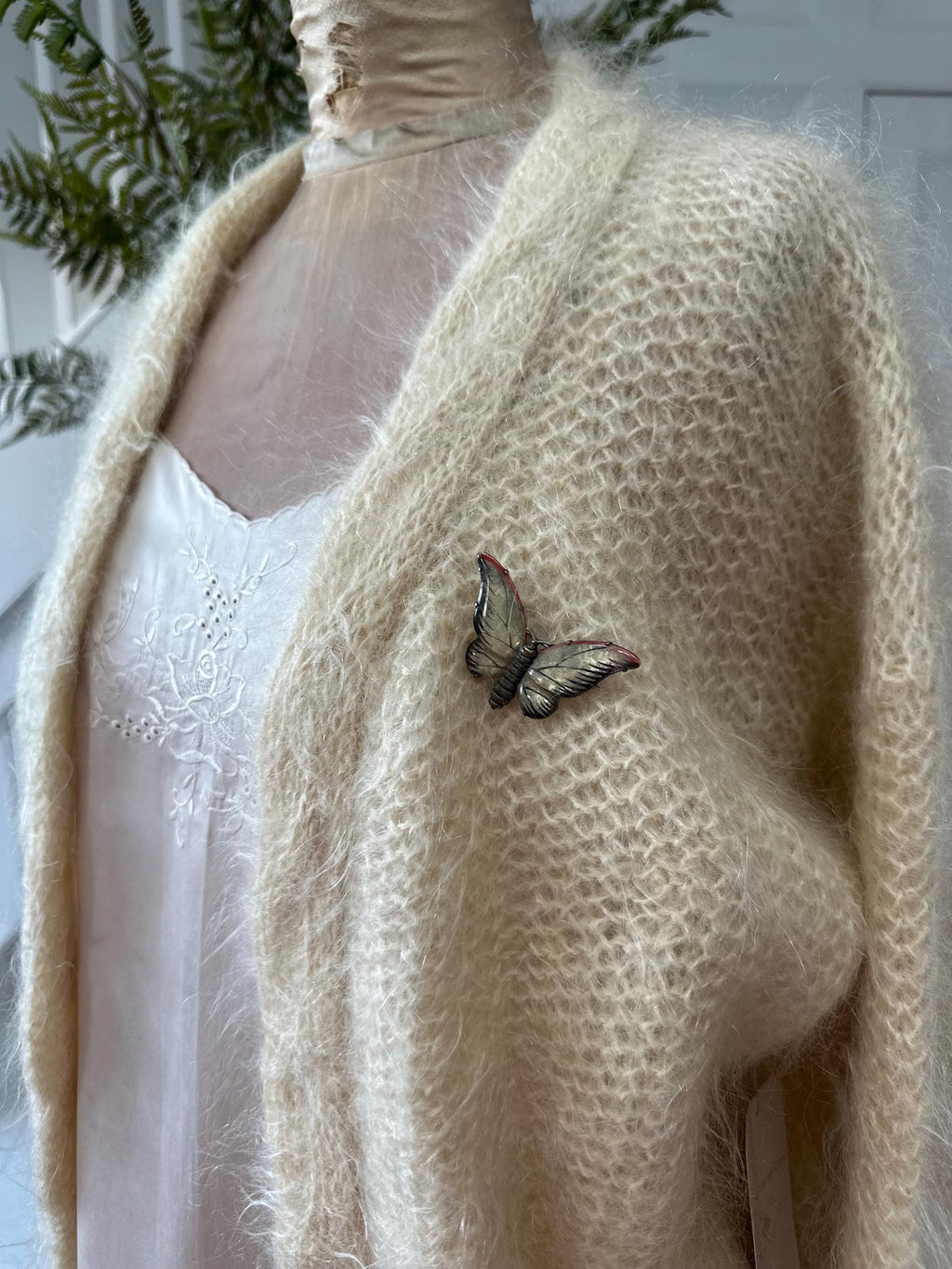 Vintage Hand Knitted mohair cream  Cardigan Cozy Layering Essential