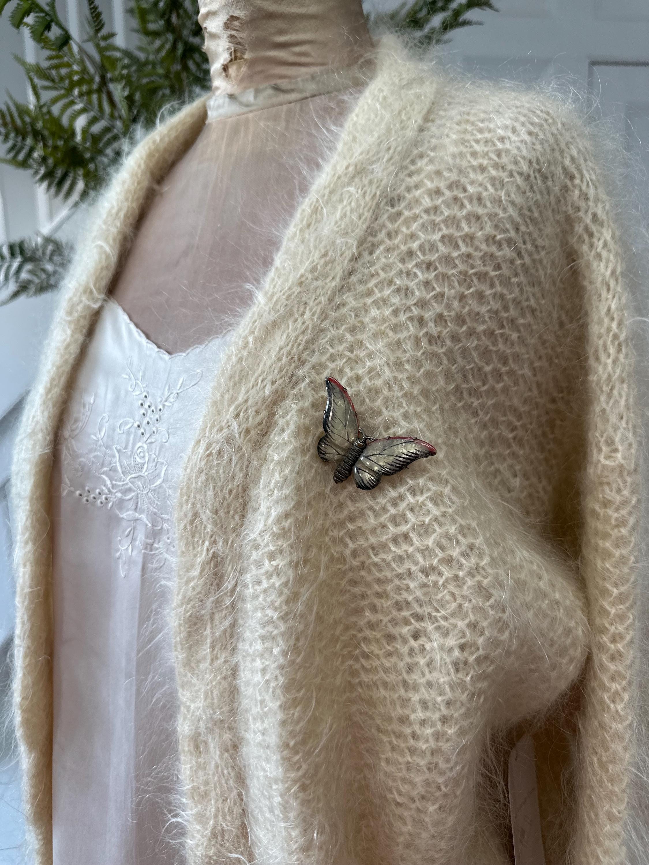 Vintage Hand Knitted mohair cream  Cardigan Cozy Layering Essential
