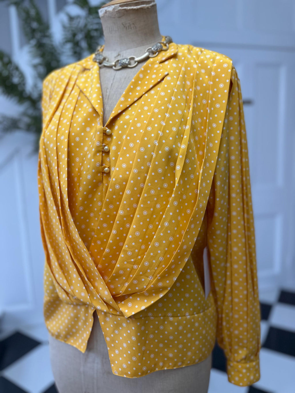 1980s Yellow polka dot blouse
