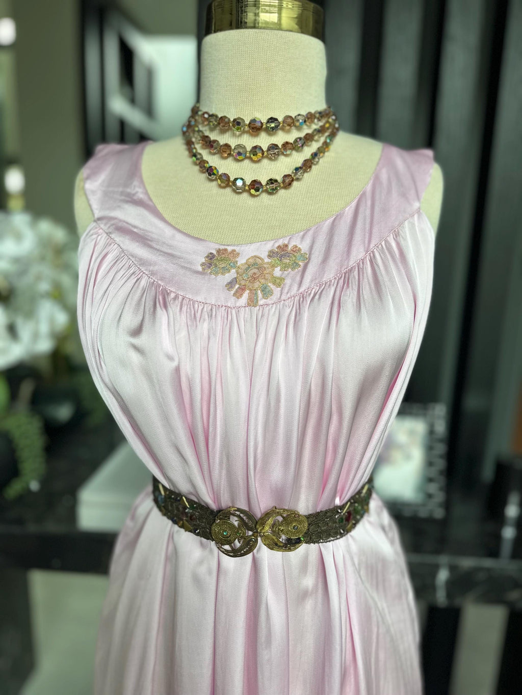 Vintage pink  liquid satin slip dress – Off-Shoulder Gown