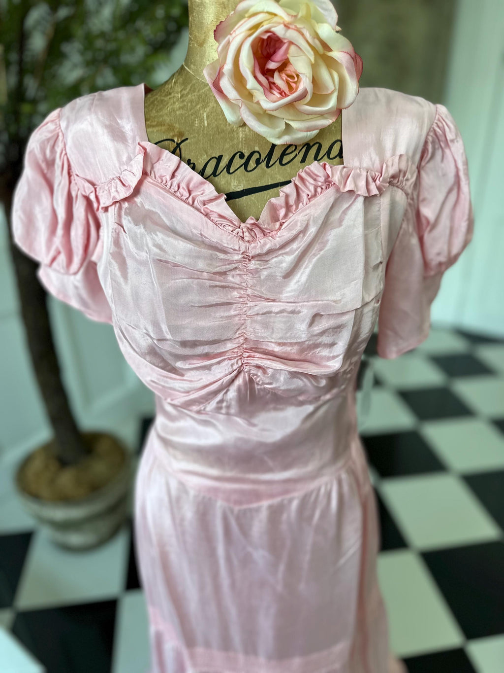 Enchanting 1930s Pink Taffeta Long Gown  One of a Kind Old Hollywood Glamour