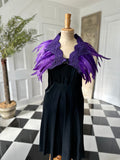 1920s 1930s Vintage style purple feather cape shawl with lace trimming details