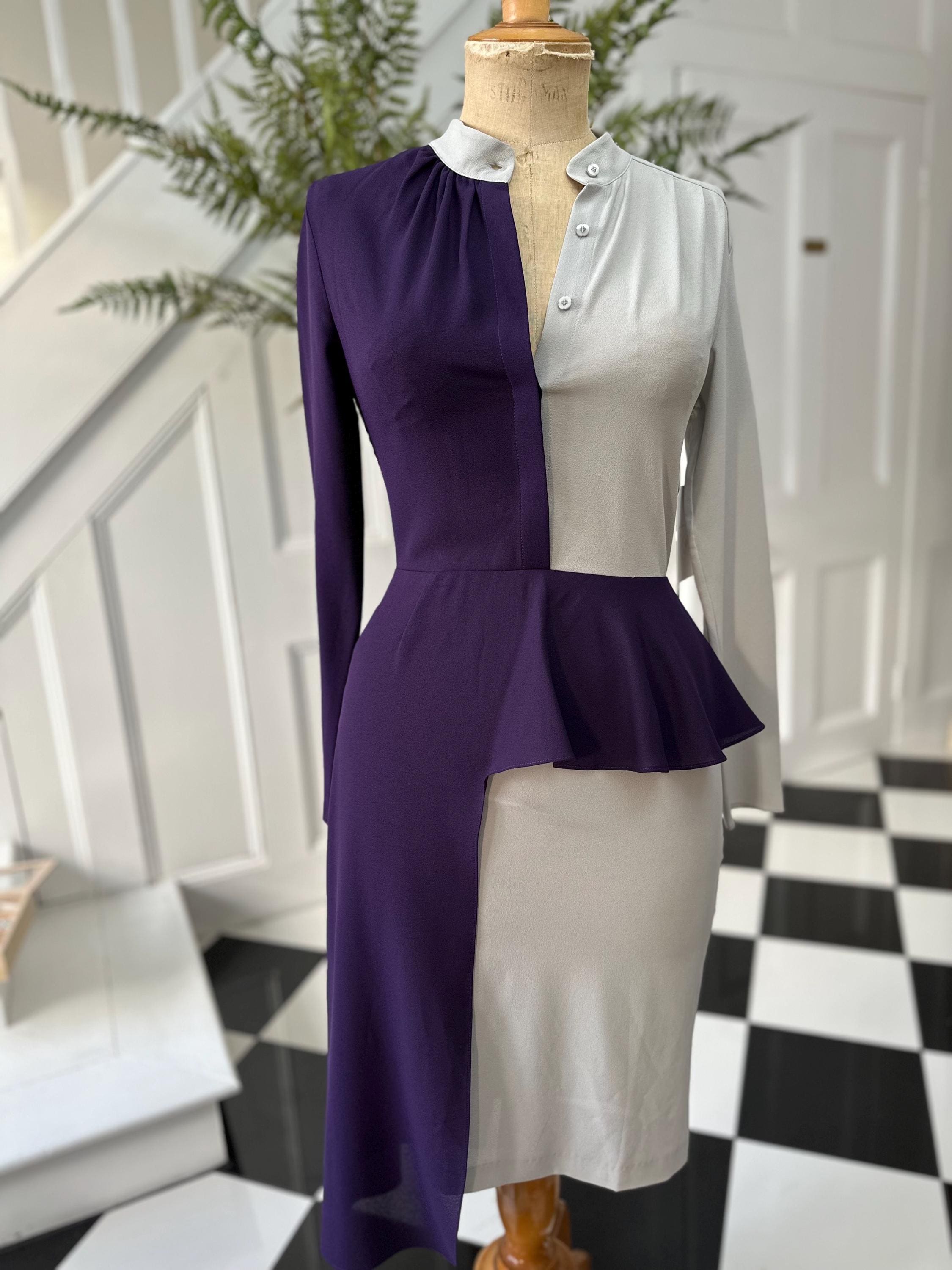 Y2K NWT Isabel Garcia Asymmetrical Color-Block Midi Dress | Purple & Dove Grey