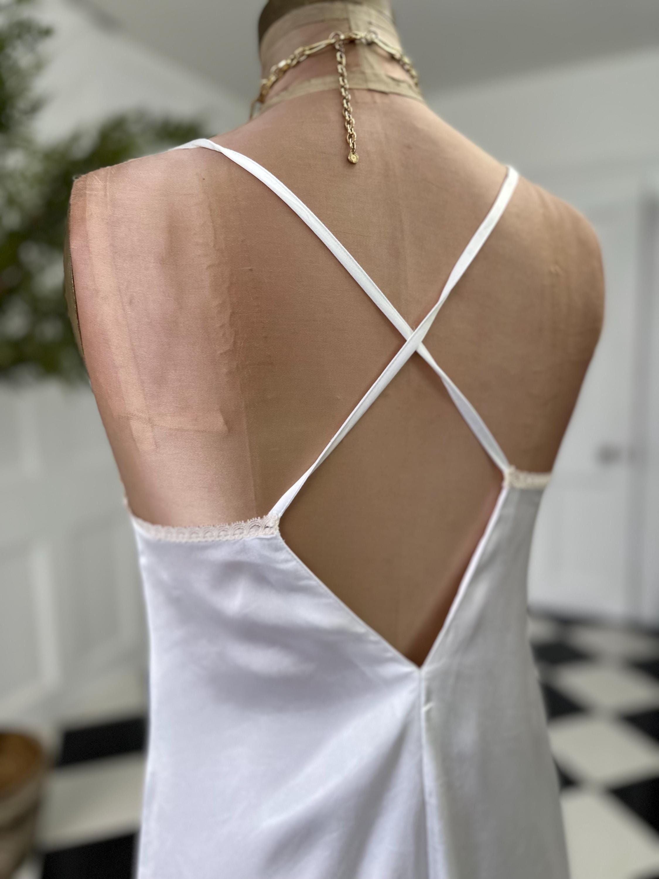 Vintage 1970 Soft White Satin Slip Dress Cream Lace Alluring Design