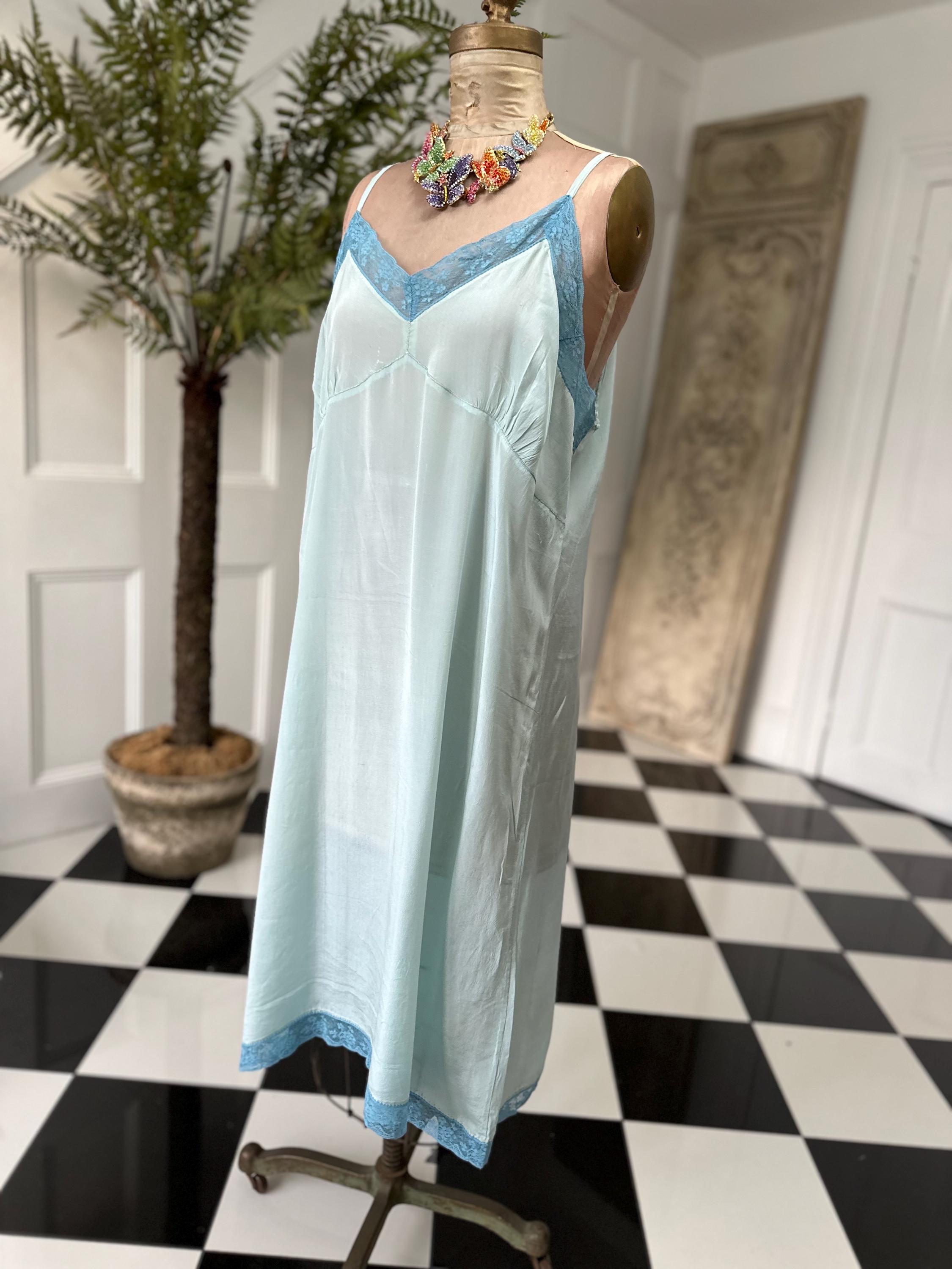 1940 Pale blue slip dress with lace details