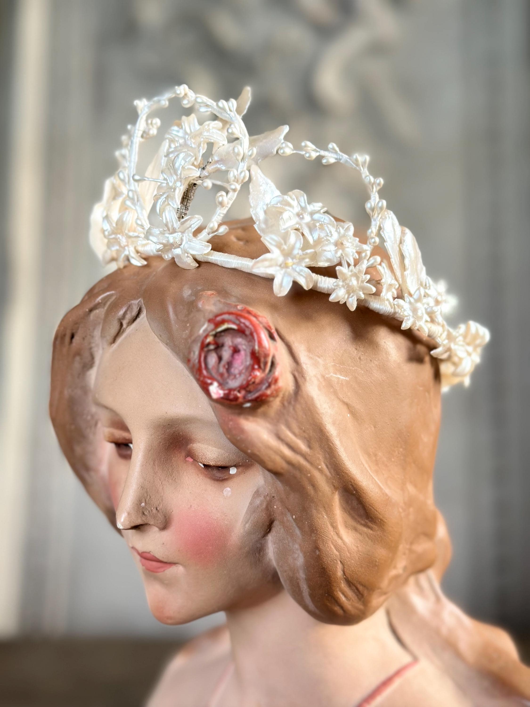 Antique 1940s  Floral Wax Tiara