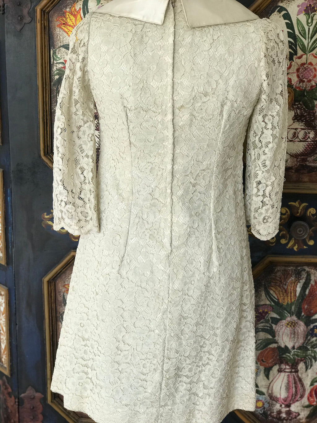 1960s silk satin and corded lace wedding dress  cocktail  dress