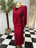 1940 Ruby red peplum dress with silk corsage