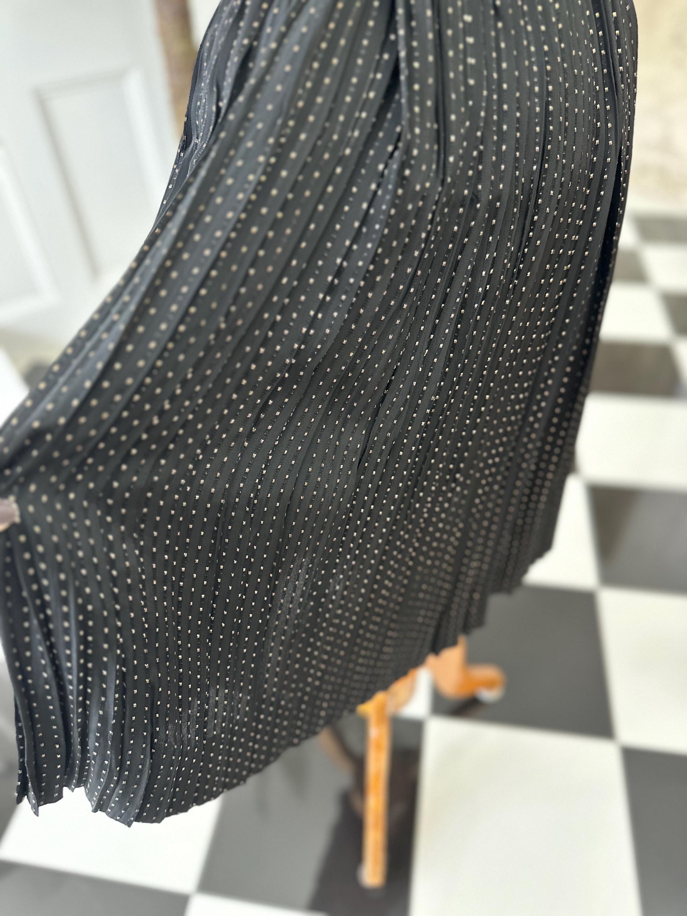1940s Black with gold thread accordion pleat dress