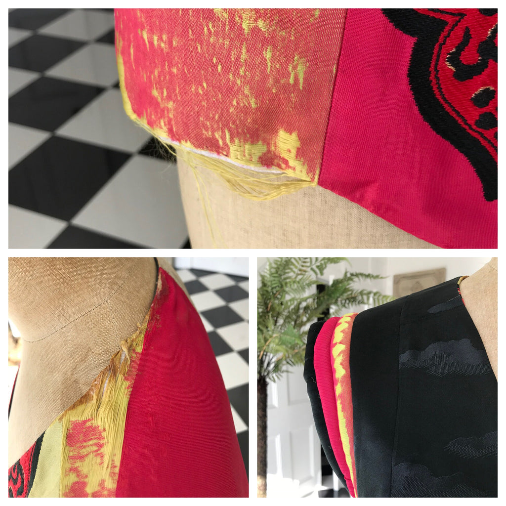 Vintage reversible  silk Japanese jacket waistcoat with jade stone