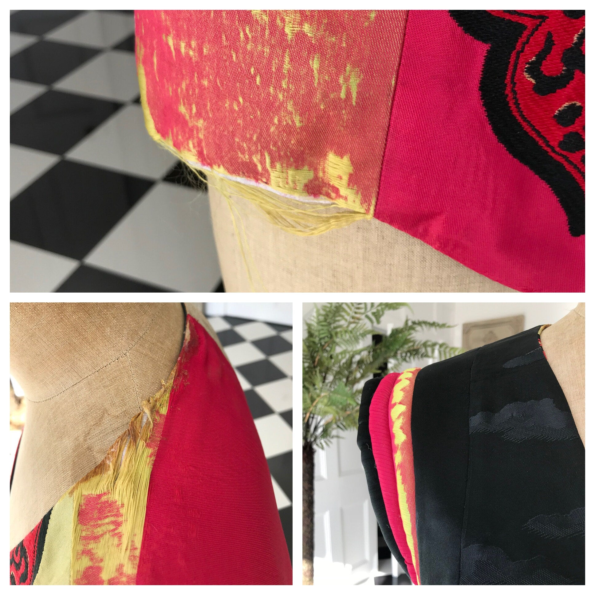 Vintage reversible  silk Japanese jacket waistcoat with jade stone