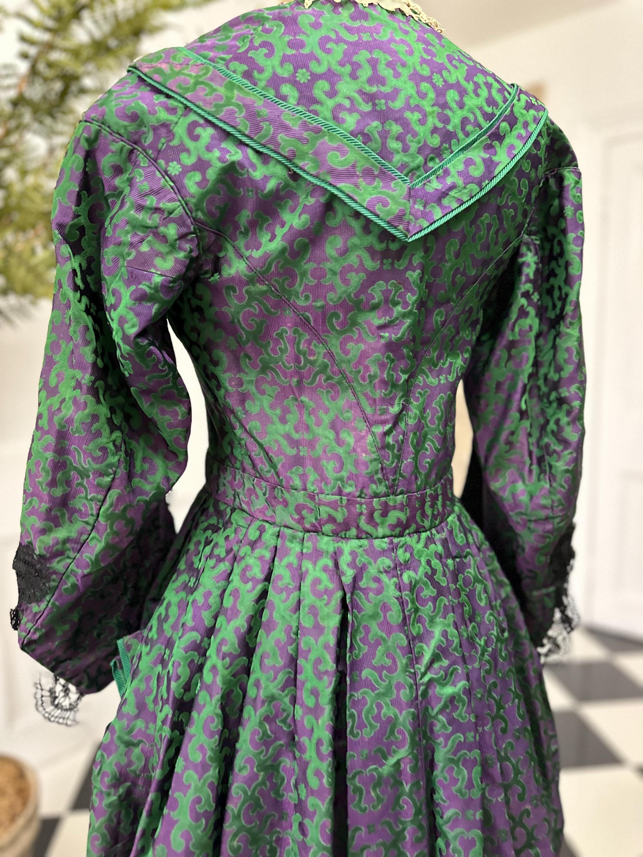 Victorian coat Long Back Short Front with Bobbin Lace Trimming and Bows