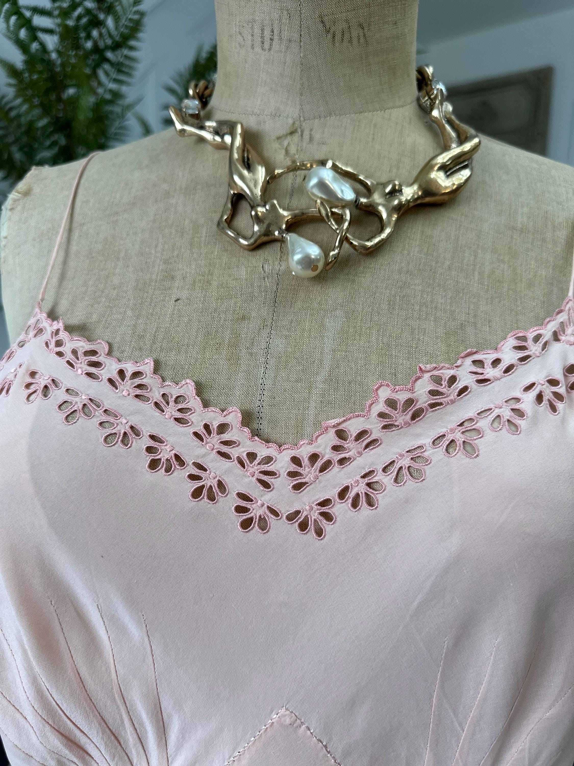 1930 silk slip dress with cutout lace details
