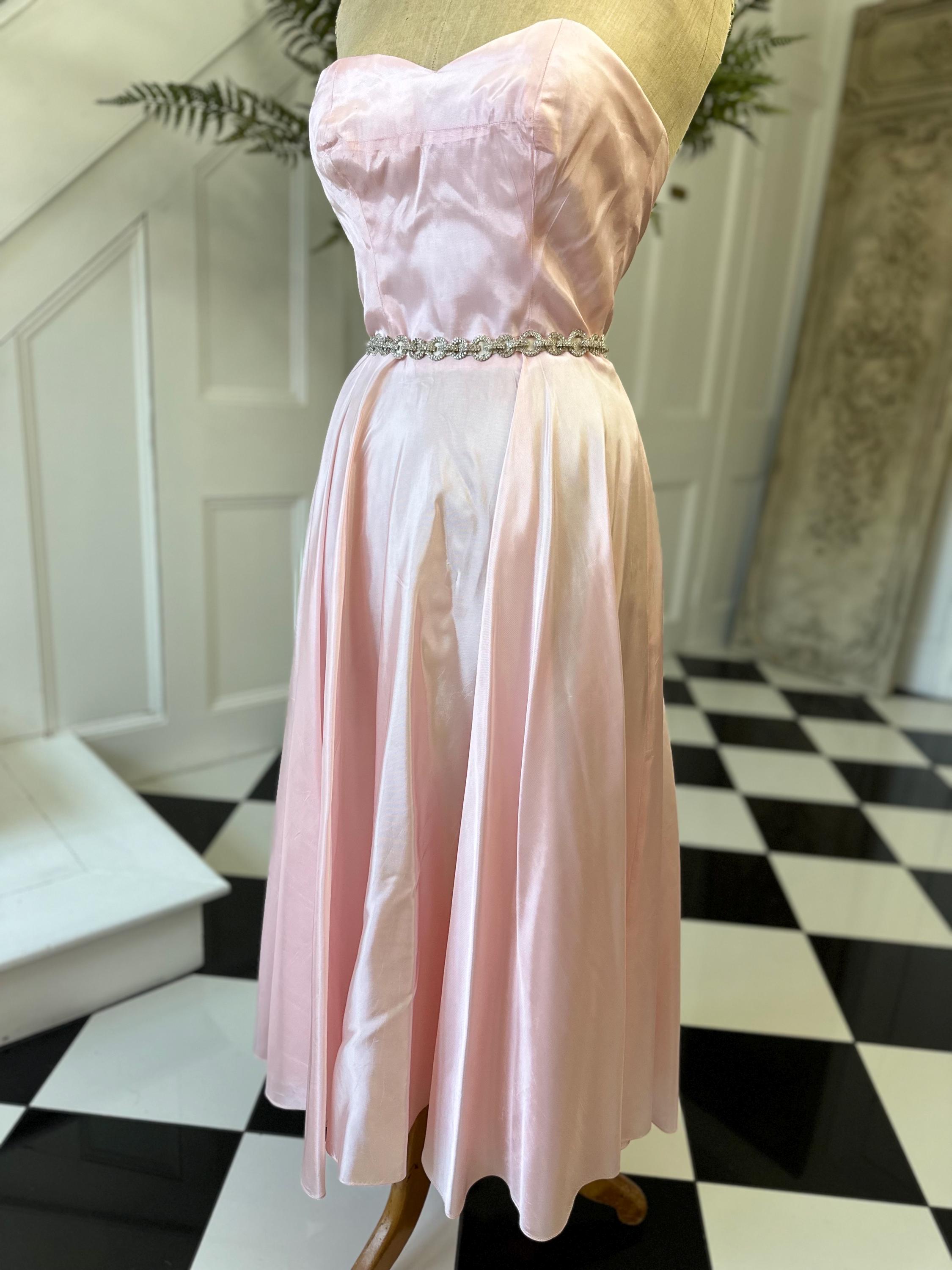 Vintage 1940s pink silk taffeta strapless dress