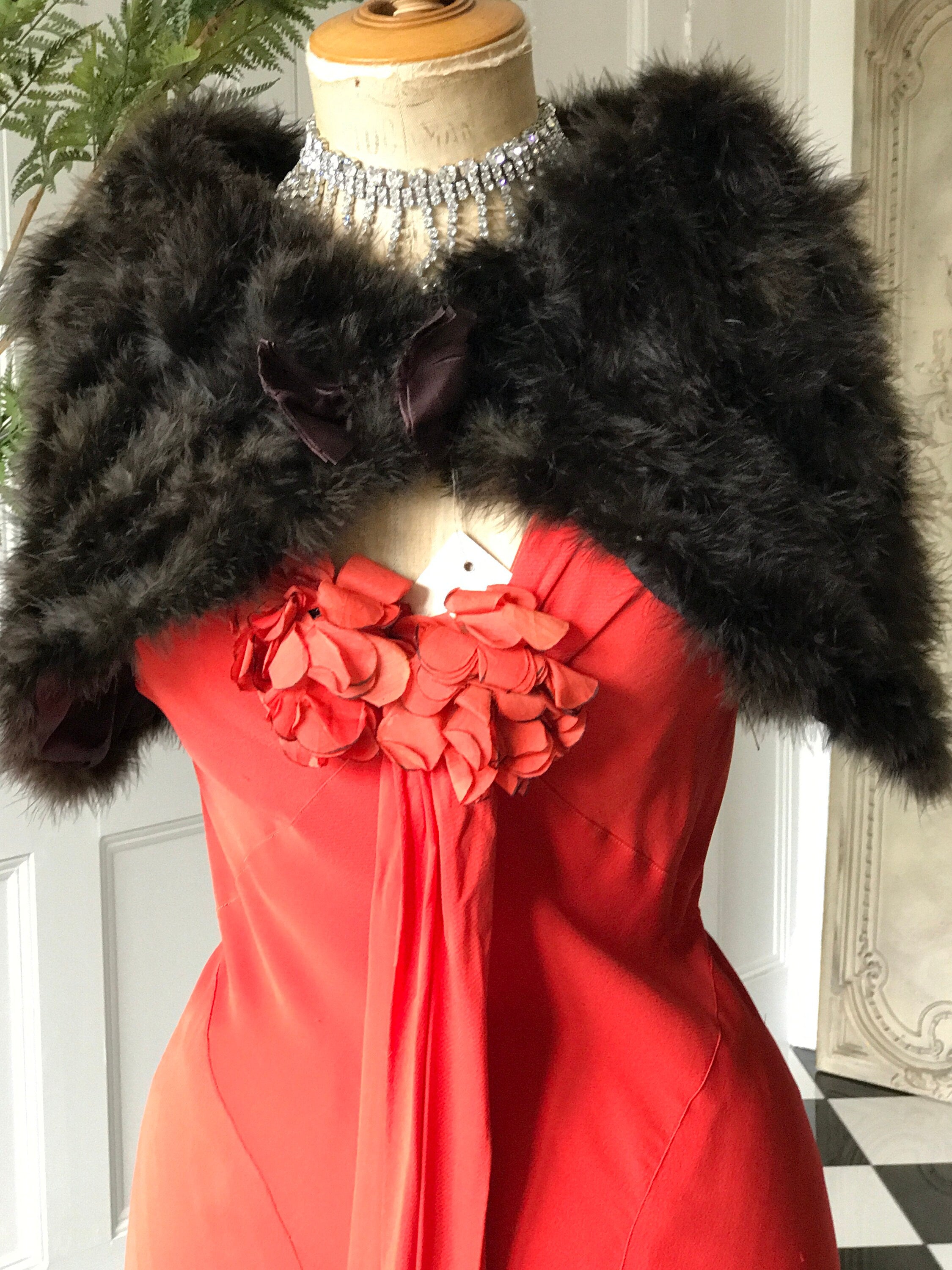 1930s Brown marabou feather shawl cape shrug