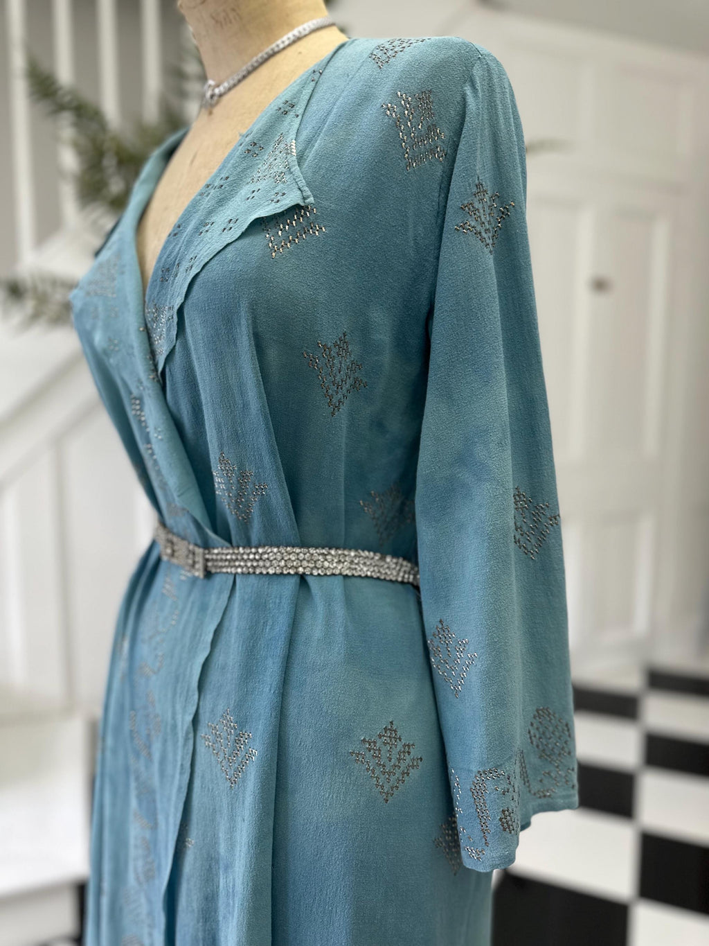 1920s blue silk georgette with duster coat