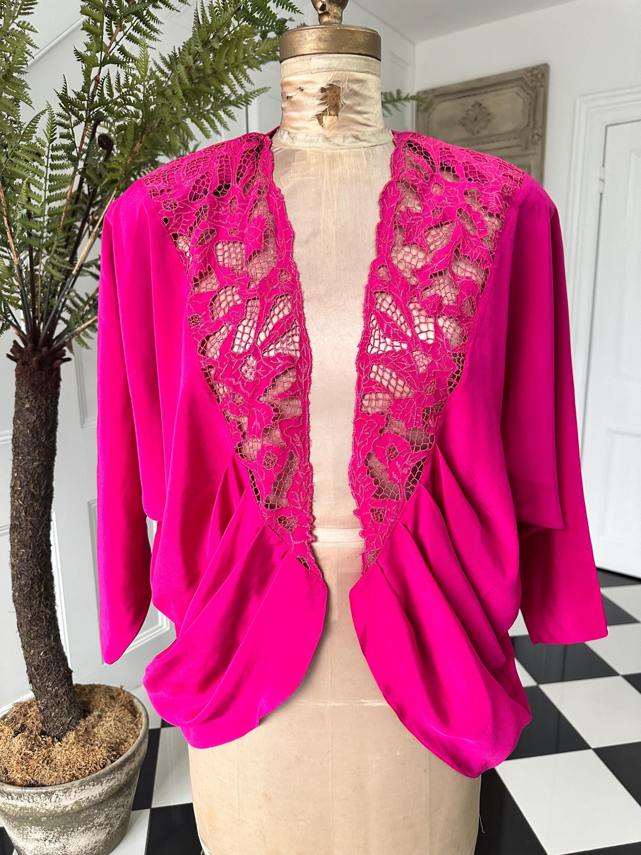 Vintage 1980s fuchsia lace trim bolero evening jacket