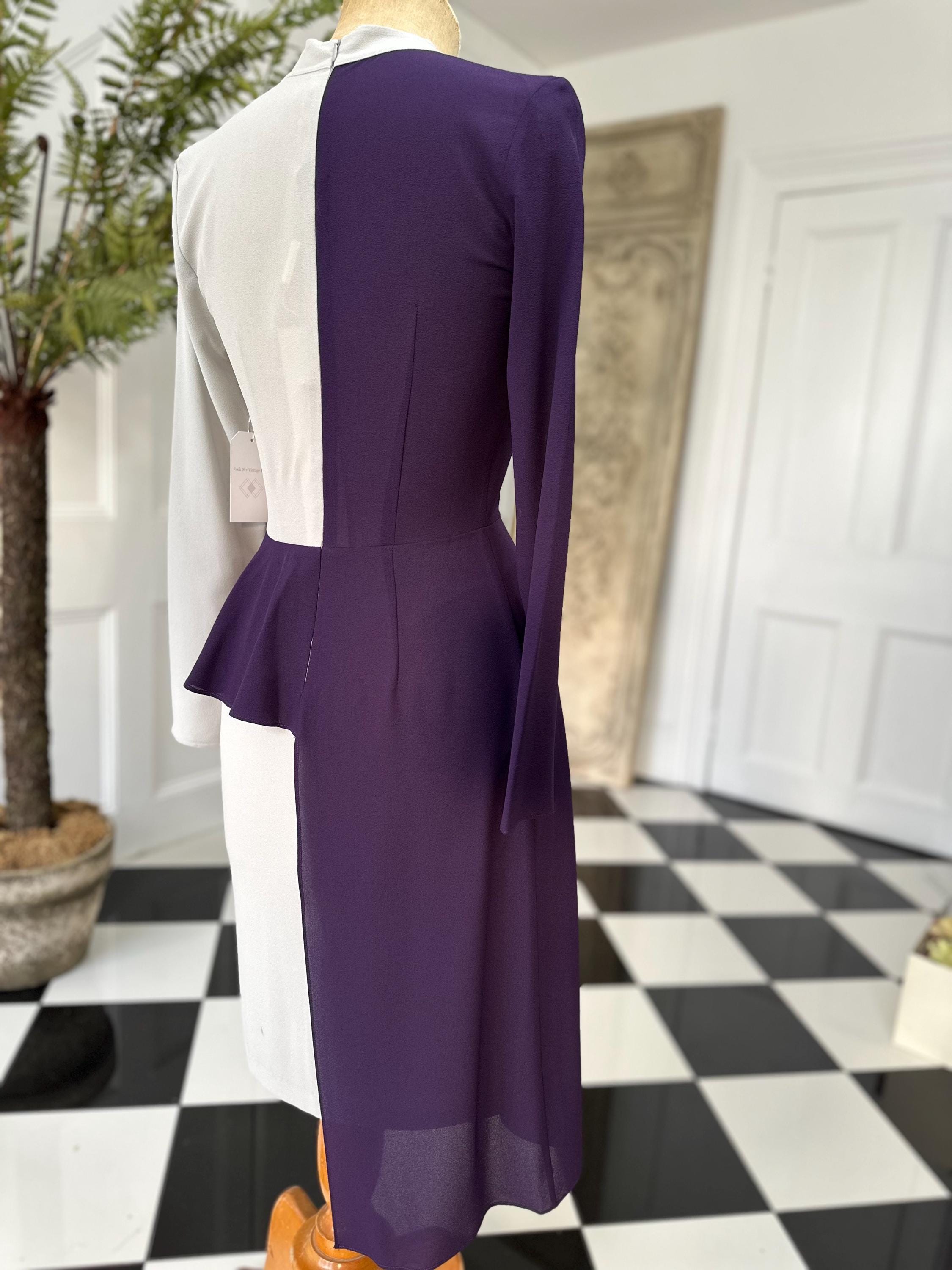 Y2K NWT Isabel Garcia Asymmetrical Color-Block Midi Dress | Purple & Dove Grey
