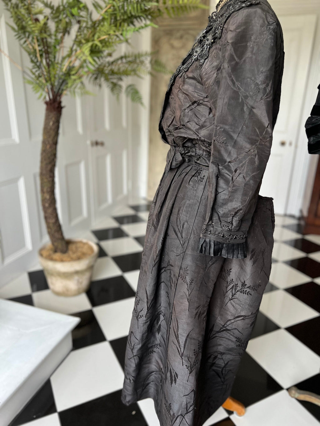 1890s  Victorian black silk embellished bodice and skirt