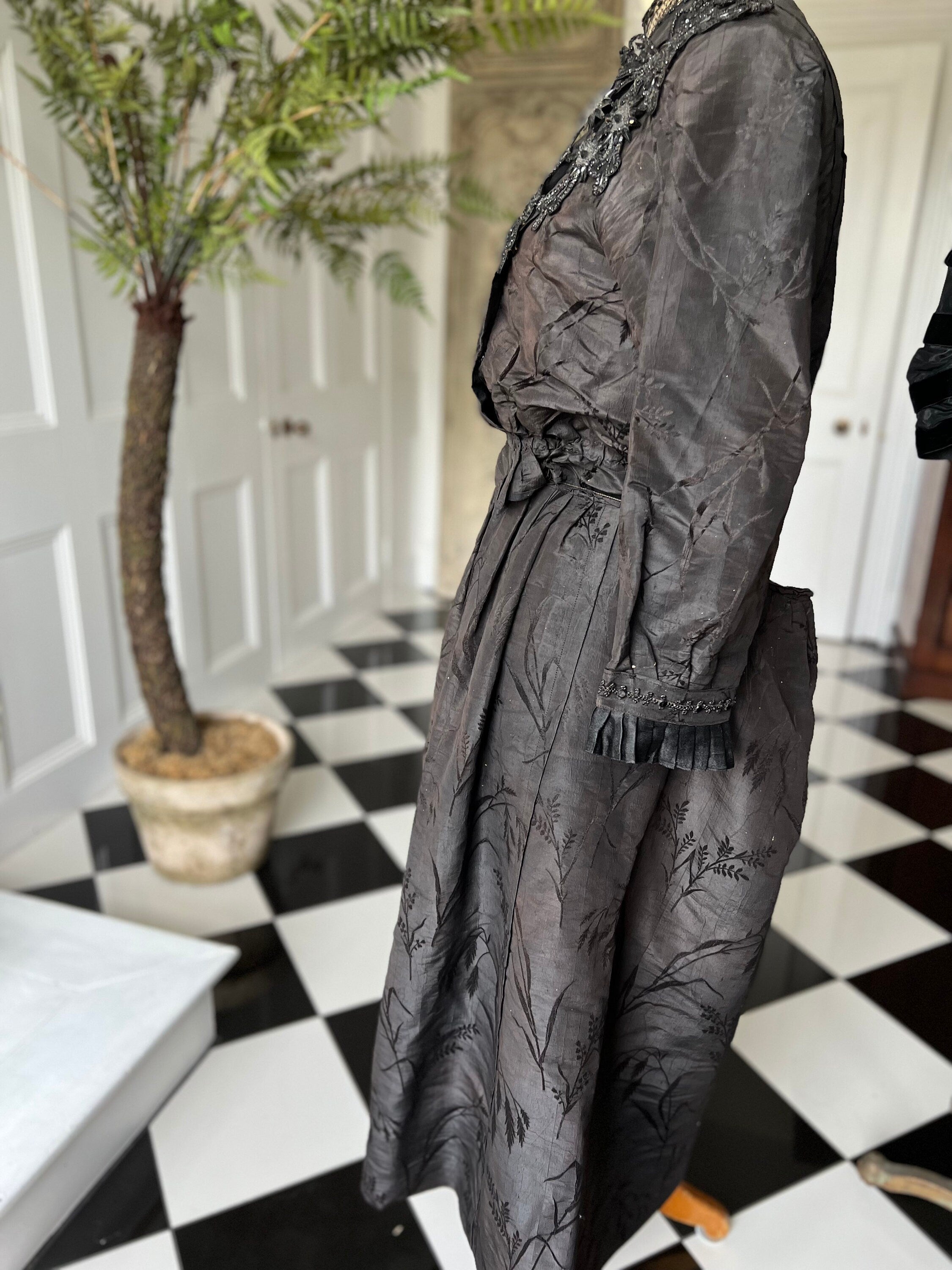 1890s  Victorian black silk embellished bodice and skirt