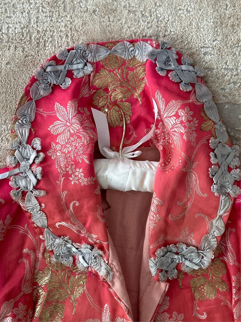 Antique Ottoman jacket in pink brocade with gold thread embroidery