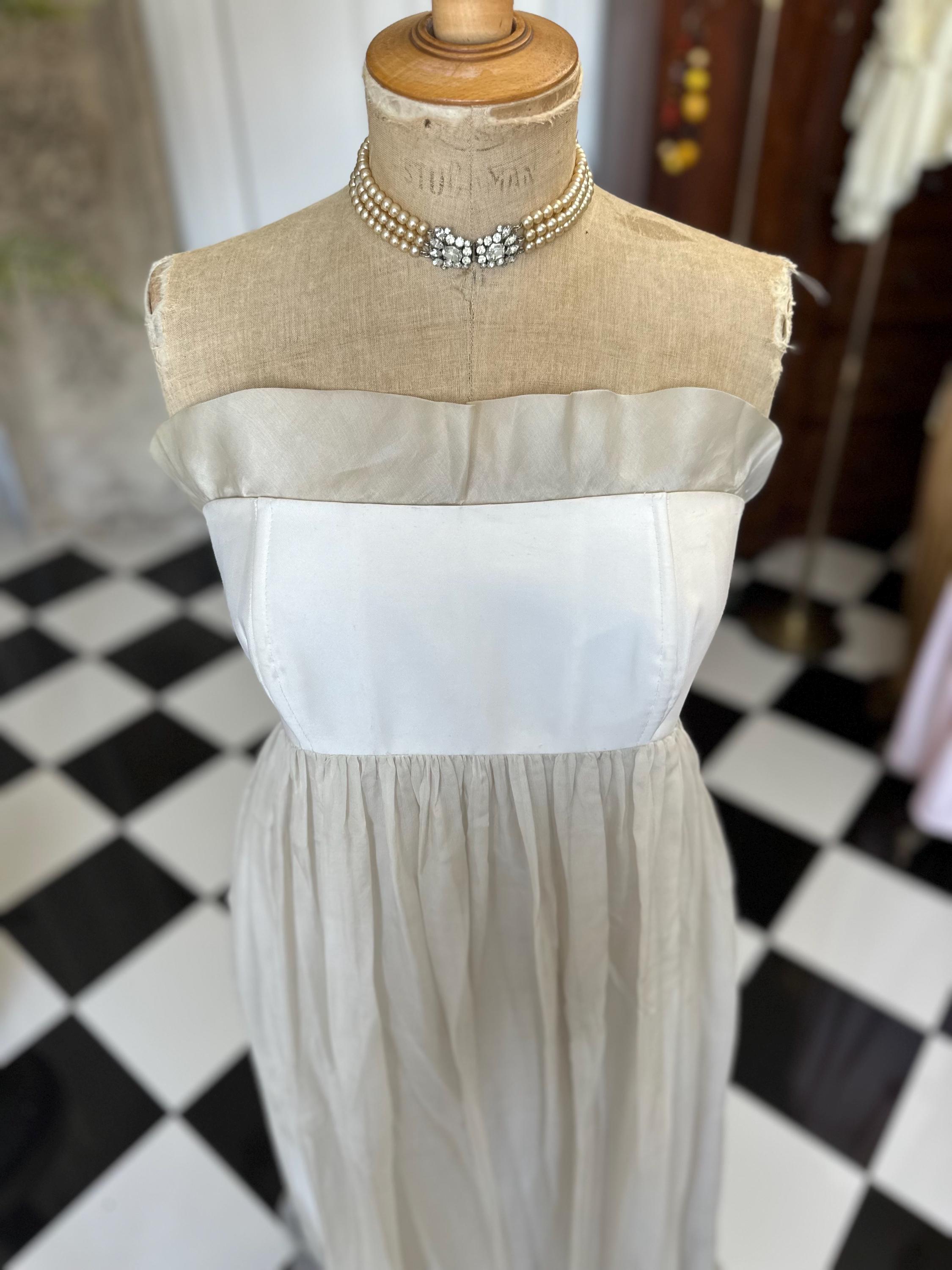 1970s long strapless silk dress