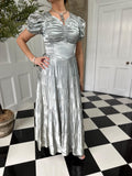 1930s long satin grey evening gown dress