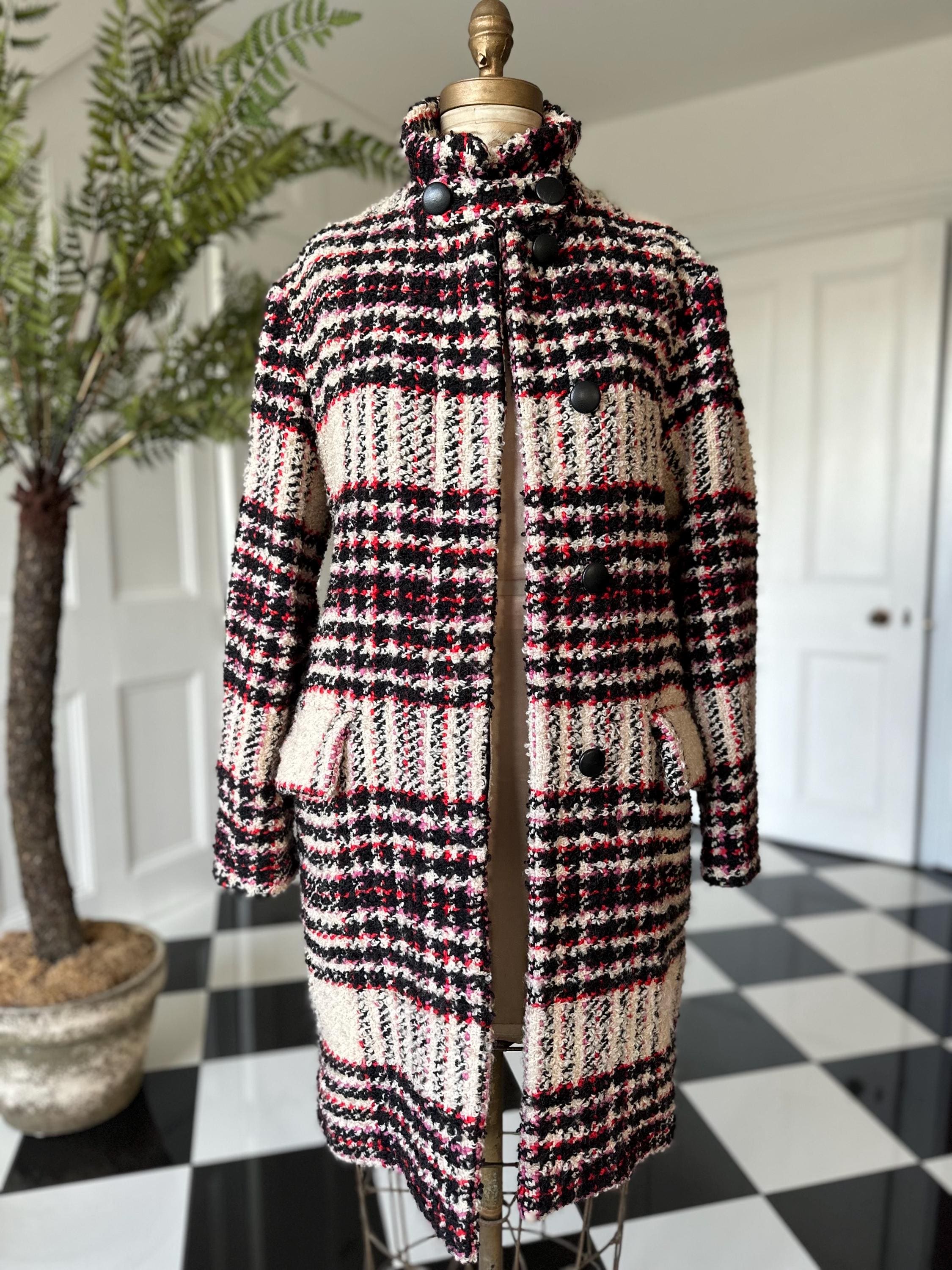 Designer Marni tweed coat on white black pink U.K. 12