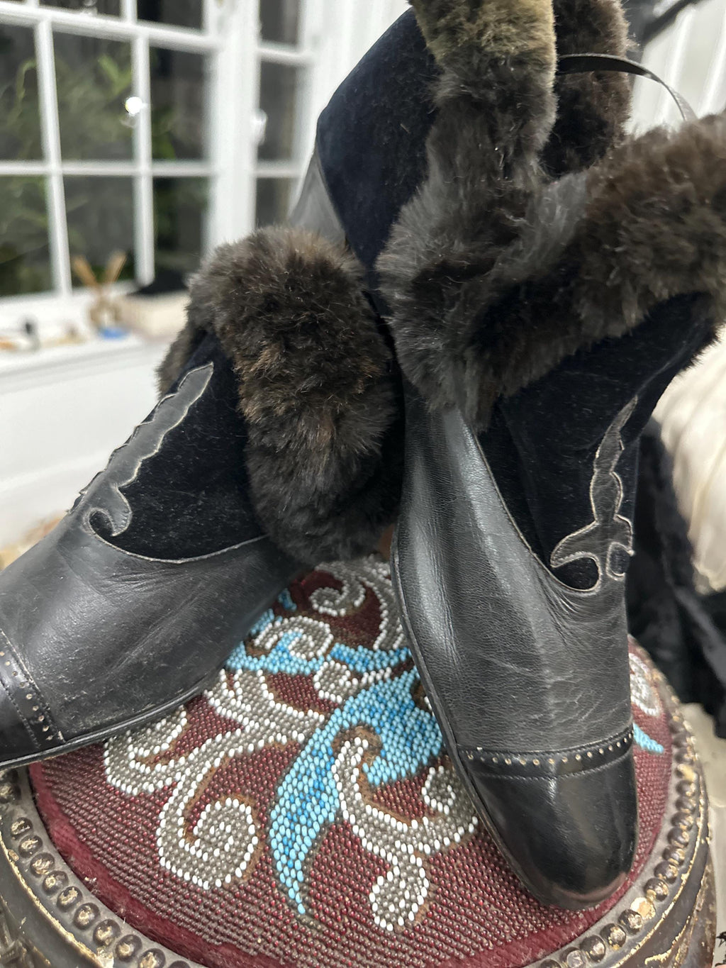 Victorian early Edwardian lady’s winter slipper boots