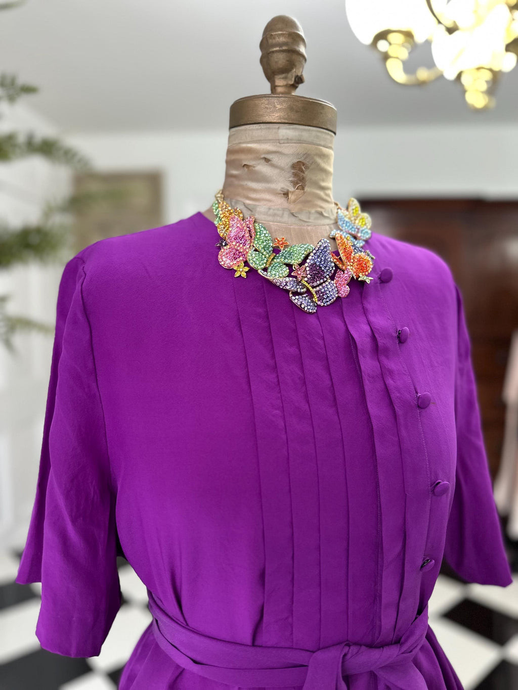 Vintage Deep Purple Silk Blouse with silk belt