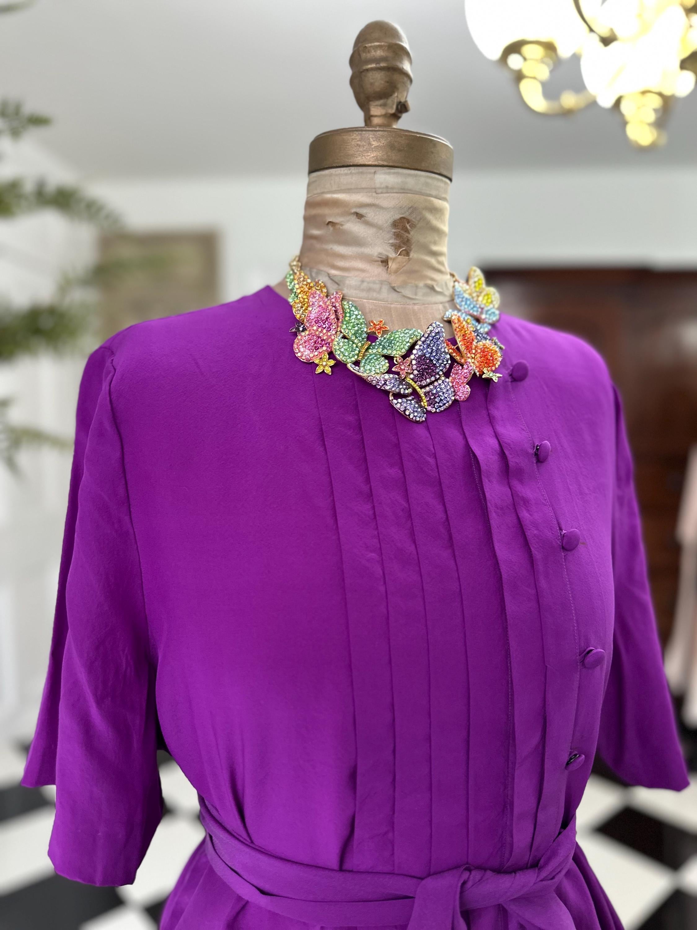 Vintage Deep Purple Silk Blouse with silk belt