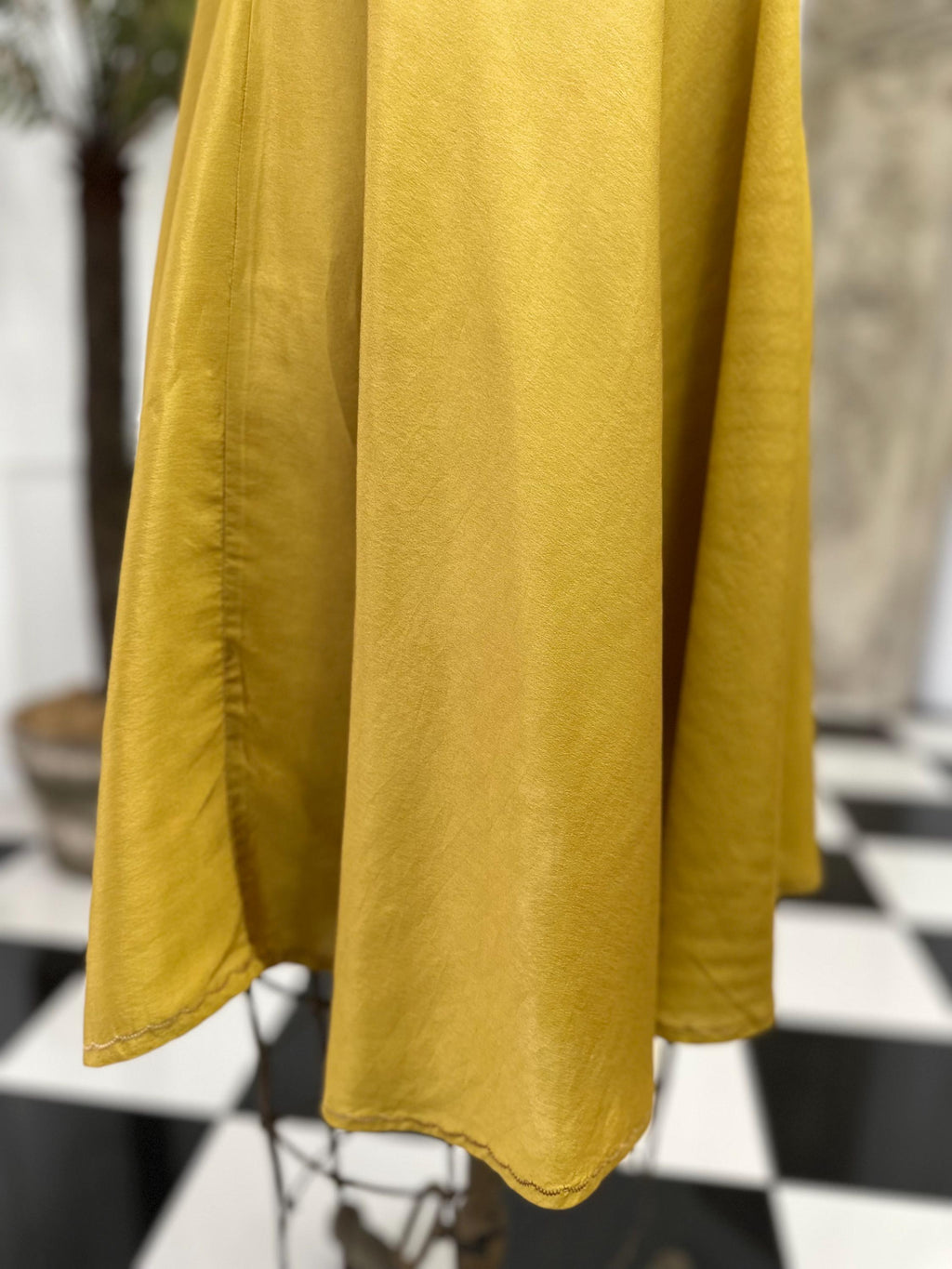 Vintage Mustard Cross Back Silky Mini Slip Dress