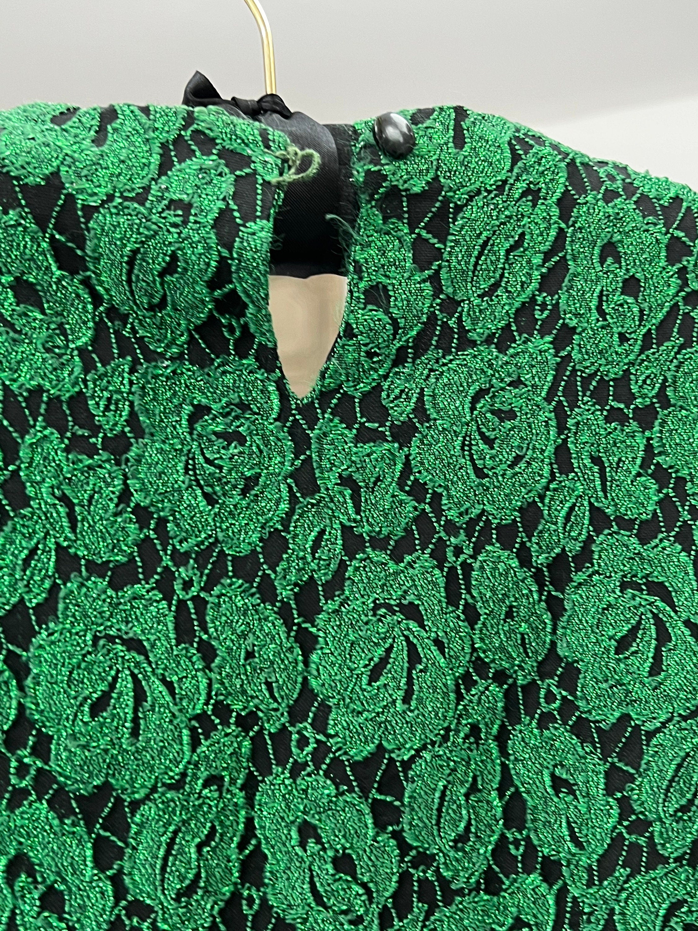 1950s 1960s Vintage lame emerald green cocktail dress