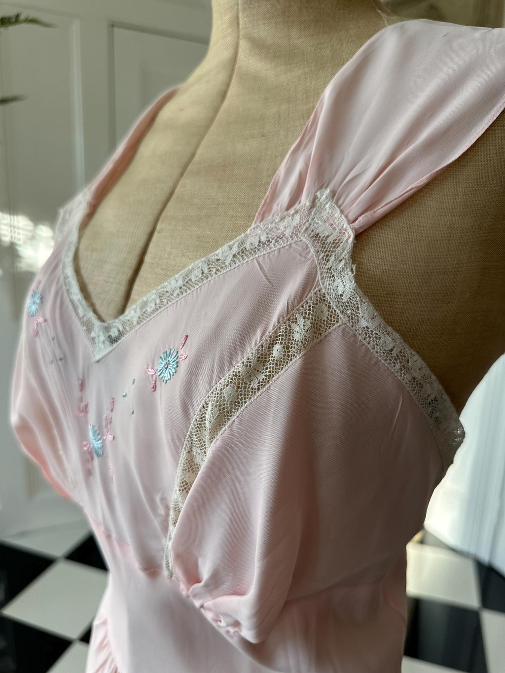 Vintage 1930s pink bias cut maxi dress