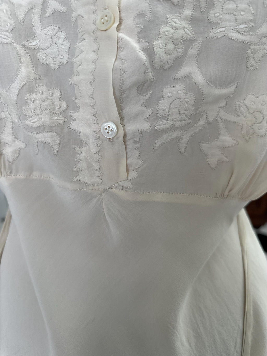1940s Cream Silk Dress: Vintage Hand Embroidered A-Line