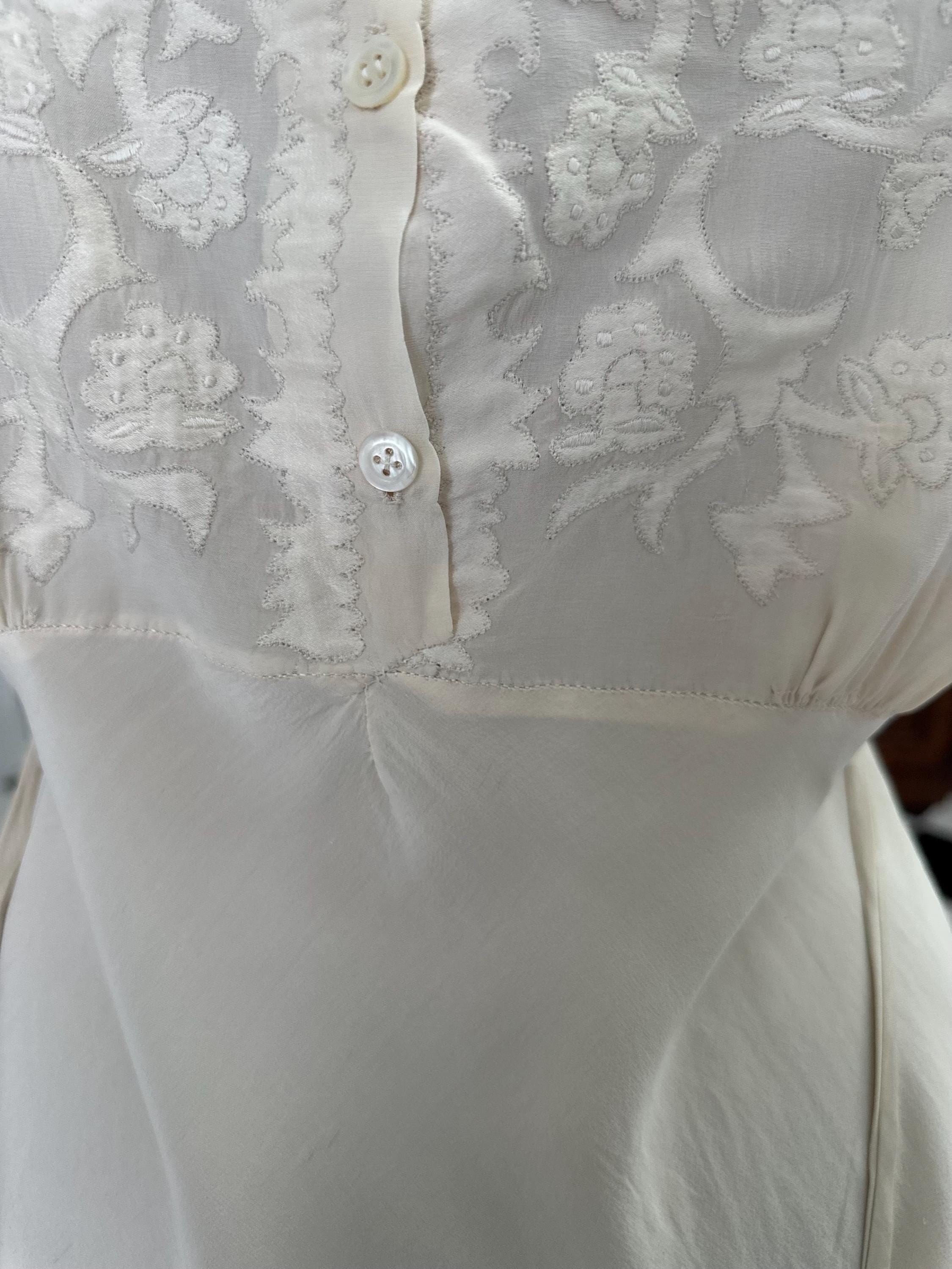 1940s Cream Silk Dress: Vintage Hand Embroidered A-Line