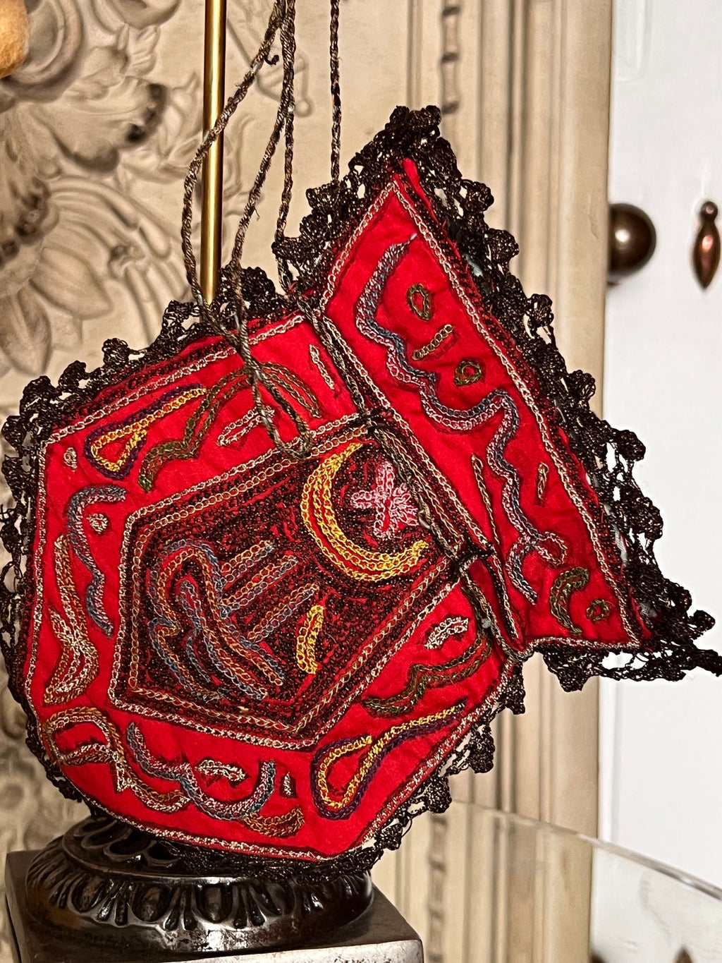 Antique Ottoman embroidered smokers hat and Ottoman  purse