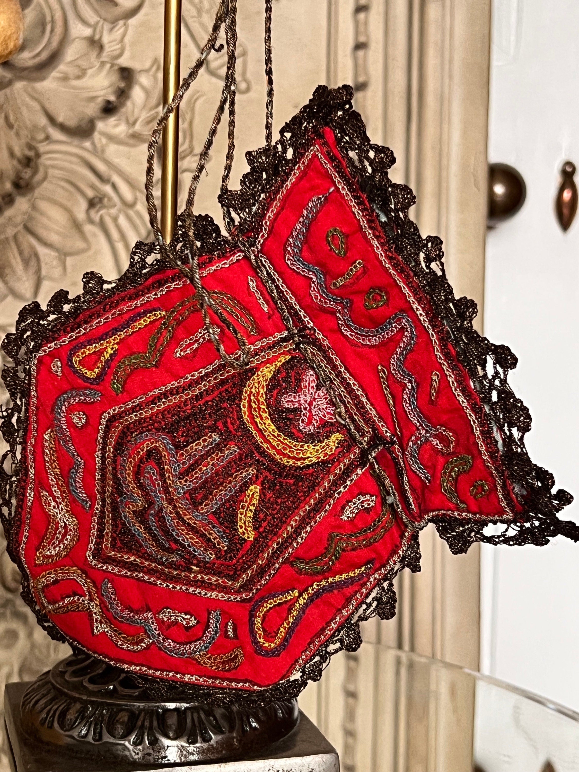 Antique Ottoman embroidered smokers hat and Ottoman  purse