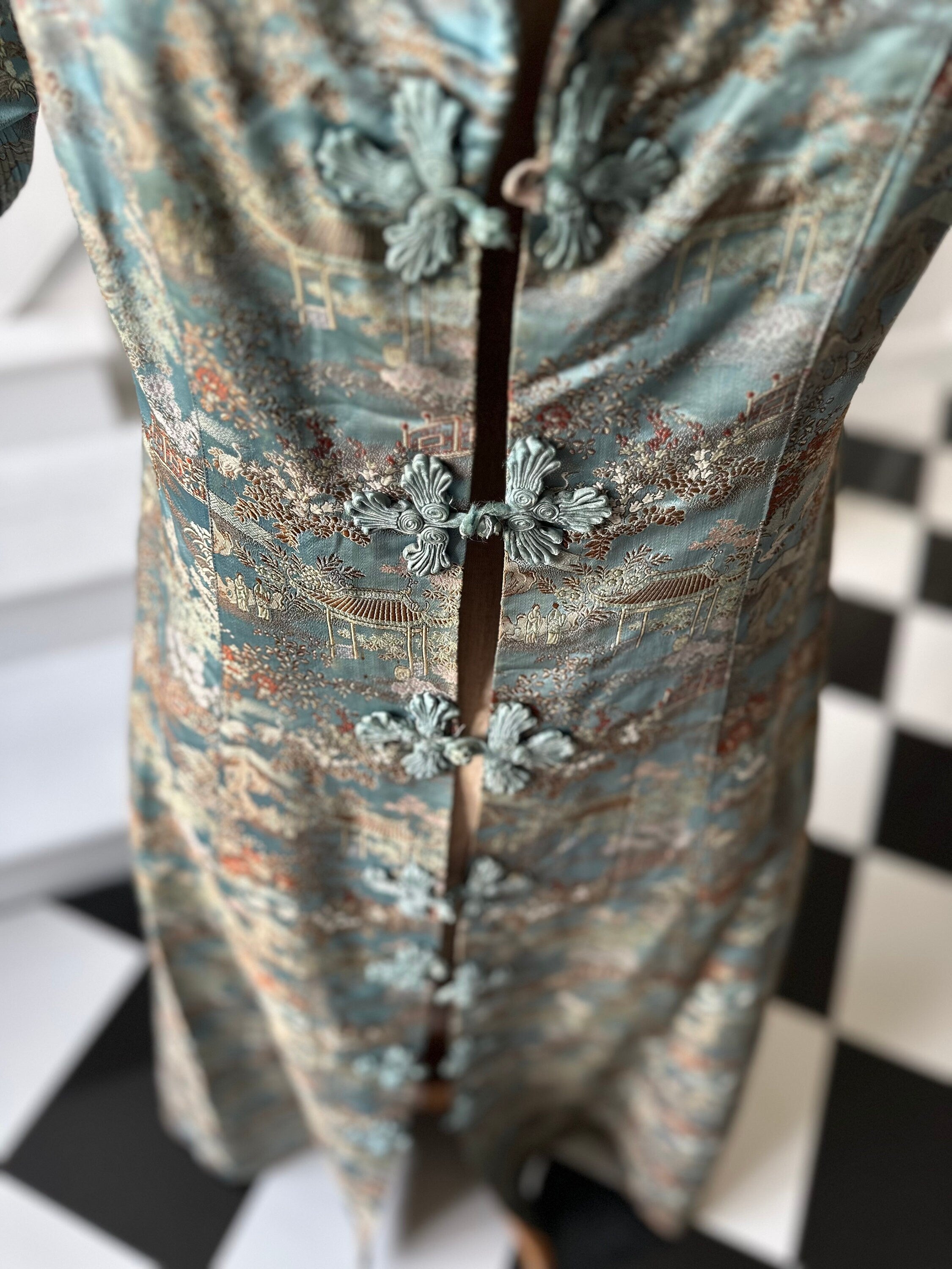 1930s Duck egg blue Silk Chinese robe house coat